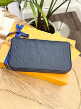Load image into Gallery viewer, LOUIS VUITTON 2024 Félicie Pochette Empriente Leather Chain Crossbody Bag - Navy
