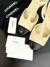 Load image into Gallery viewer, CHANEL 2022 Suede Cap Toe Crystal Slingback Pumps in Light Beige/Black - EU38
