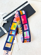 Load image into Gallery viewer, ✨NEW✨CHANEL 2024 CC Logo Silk Slim Bandeau / Dark Navy Blue / Orange / Blue
