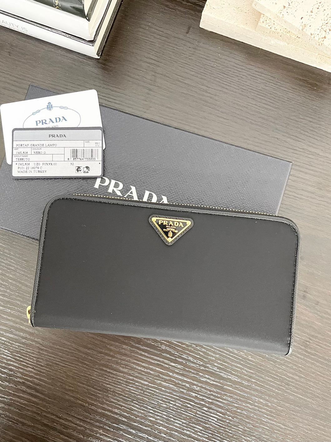 PRADA Prada Tessuto Nylon Zip Around Wallet in Black