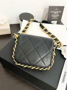 ▪️SOLD▪️CHANEL 2021 Calfskin Quilted Mini Framing Chain Crossbody Bag in Black