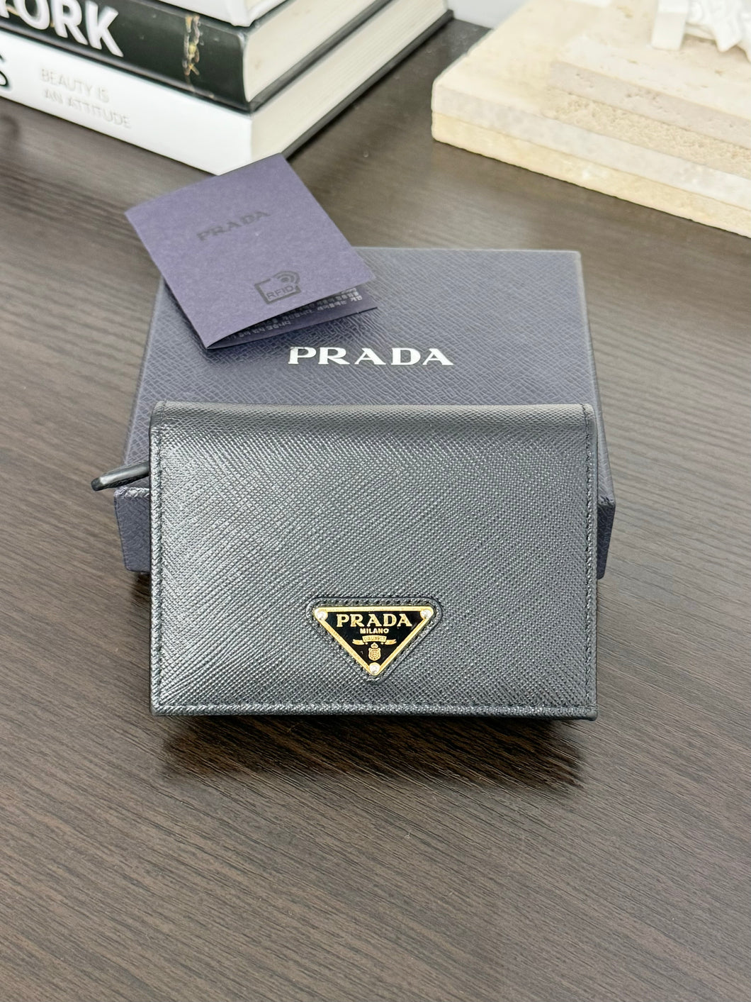 PRADA Small Saffiano Leather Wallet in Black