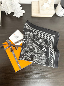 ▪️SOLD▪️HERMES Silk Les Leopards Bandana Scarf - Black/White