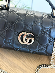 GUCCI GG Milano Mini Leather Top Handle Bag in Black