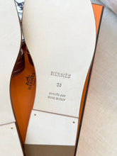 Load image into Gallery viewer, Hermes Embroidered Calfskin Oran Sandals / Gold / (EU)38
