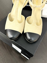 Load image into Gallery viewer, CHANEL 2022 Suede Cap Toe Crystal Slingback Pumps in Light Beige/Black - EU38
