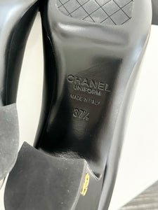 CHANEL 2020 Leather Uniform Pumps in Black - EU37.5