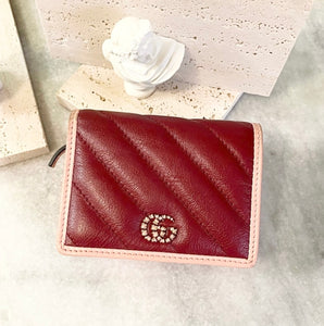 GUCCI GG Marmont Bi-Fold Compact Leather Wallet in Red