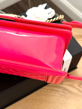 Load image into Gallery viewer, CHANEL Quilted Boy Patent Leather Old Medium Flap Bag in Neon Pink
