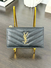 Load image into Gallery viewer, SAINT LAURENT Cassandre Matelasse Fragments Zipped Card Case in Black
