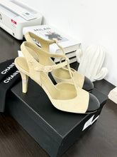 Load image into Gallery viewer, CHANEL 2022 Suede Cap Toe Crystal Slingback Pumps in Light Beige/Black - EU38
