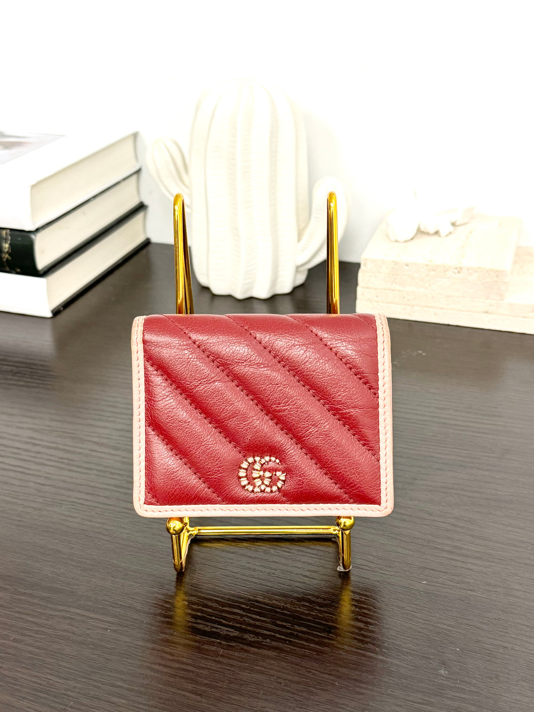 GUCCI GG Marmont Bi-Fold Compact Leather Wallet in Red