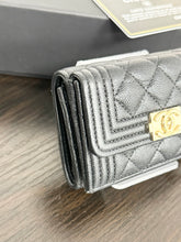 Load image into Gallery viewer, CHANEL Caviar Quilted Small Boy Flap Wallet in Black
