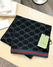 Load image into Gallery viewer, GUCCI 2024 Unisex Wool Tricot GG Monogram Web Solange Scarf in Black/Grey
