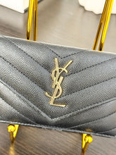 Load image into Gallery viewer, SAINT LAURENT YSL Monogram Ziptop Flap Grained Leather Card Case in Black
