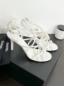 CHANEL 2023 SS Cruise Open Toe Pin Heel Sandals in White - EU38