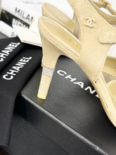 Load image into Gallery viewer, CHANEL 2022 Suede Cap Toe Crystal Slingback Pumps in Light Beige/Black - EU38
