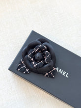 Load image into Gallery viewer, CHANEL Tweed Fabric Camellia Pin Brooch / Black / Pink

