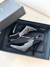 Load image into Gallery viewer, SAINT LAURENT Patent Leather Vernice Grupy 110 Slingback Pumps / Black / 37 EU
