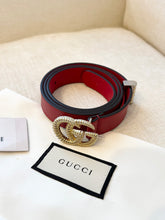 Load image into Gallery viewer, GUCCI Moon Calfskin Torchon Double G 25mm Belt - Hibiscus Red / 85

