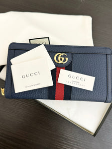 GUCCI Ophidia Calfskin Leather Zip Around Wallet in Blue Agata