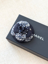 Load image into Gallery viewer, CHANEL Tweed Fabric Camellia Pin Brooch / Blue
