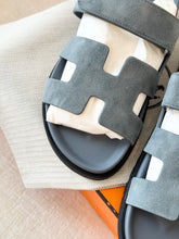 Load image into Gallery viewer, HERMES 2024 Suede Chypre Techno Sandals / Bleu Tonnerre / EU38
