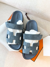 Load image into Gallery viewer, HERMES 2024 Suede Chypre Techno Sandals / Bleu Tonnerre / EU38
