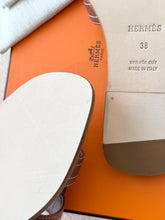 Load image into Gallery viewer, Hermes Embroidered Calfskin Oran Sandals / Gold / (EU)38
