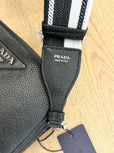 PRADA Logo-Plaque Small Leather Crossbody Bag in Black