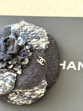 Load image into Gallery viewer, CHANEL Tweed Fabric Camellia Pin Brooch / Blue
