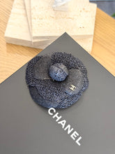 Load image into Gallery viewer, CHANEL Tweed Fabric Camellia Pin Brooch in Black
