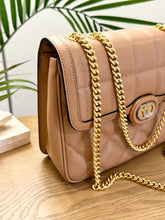 Load image into Gallery viewer, GUCCI Deco Logo-Embellished Quilted Leather Shoulder Bag in Beige
