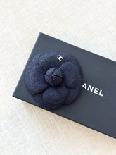 Load image into Gallery viewer, CHANEL Tweed Fabric Camellia Pin Brooch in Navy
