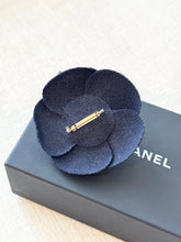 Load image into Gallery viewer, CHANEL Tweed Fabric Camellia Pin Brooch in Navy
