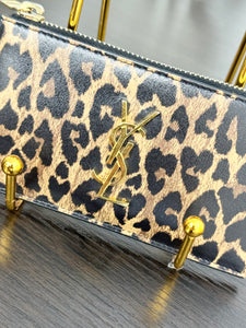 SAINT LAURENT Cassandre Zipped Fragments Credit Card Case in Leopard