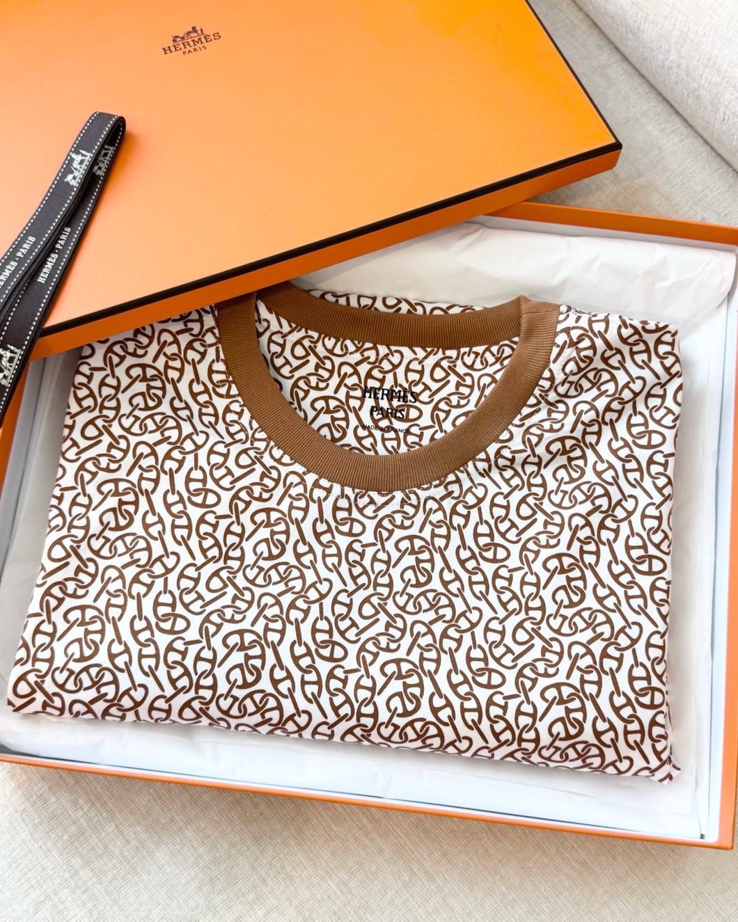 HERMES 2024 “Naoussa Chaine” Cotton Micro Dress / Brown / EU34