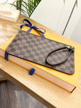 Load image into Gallery viewer, LOUIS VUITTON Neverfull MM Damier Ebene Pochette Wristlet Pouch in Cherry
