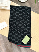 Load image into Gallery viewer, GUCCI 2024 Unisex Wool Tricot GG Monogram Web Solange Scarf in Black/Grey
