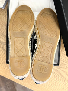 CHANEL 2023 Printed Crazy CC Logo Lambskin Espadrilles in Black/White - EU38