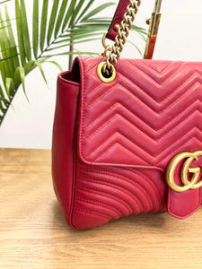 GUCCI GG Marmont Large Shoulder Bag in Hibiscus Red