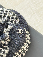 Load image into Gallery viewer, CHANEL Tweed Fabric Camellia Pin Brooch / Black / White
