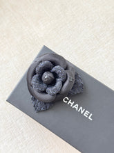 Load image into Gallery viewer, CHANEL Tweed Fabric Camellia Pin Brooch / Black

