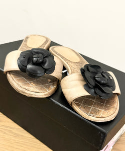 CHANEL Camellia Mule Sandals in Beige - (EU)38