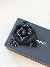 Load image into Gallery viewer, CHANEL Tweed Fabric Camellia Pin Brooch / Black / Pink
