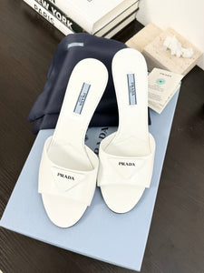 PRADA Brushed Leather Logo Mule Sandals in White - EU38.5