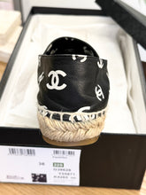 Load image into Gallery viewer, CHANEL 2023 Printed Crazy CC Logo Lambskin Espadrilles in Black/White - EU38
