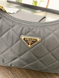 PRADA Tessuto Nylon Impuntu Quilted Shoulder Bag in Black