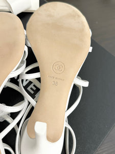 CHANEL 2023 SS Cruise Open Toe Pin Heel Sandals in White - EU38