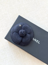 Load image into Gallery viewer, CHANEL Tweed Fabric Camellia Pin Brooch in Navy
